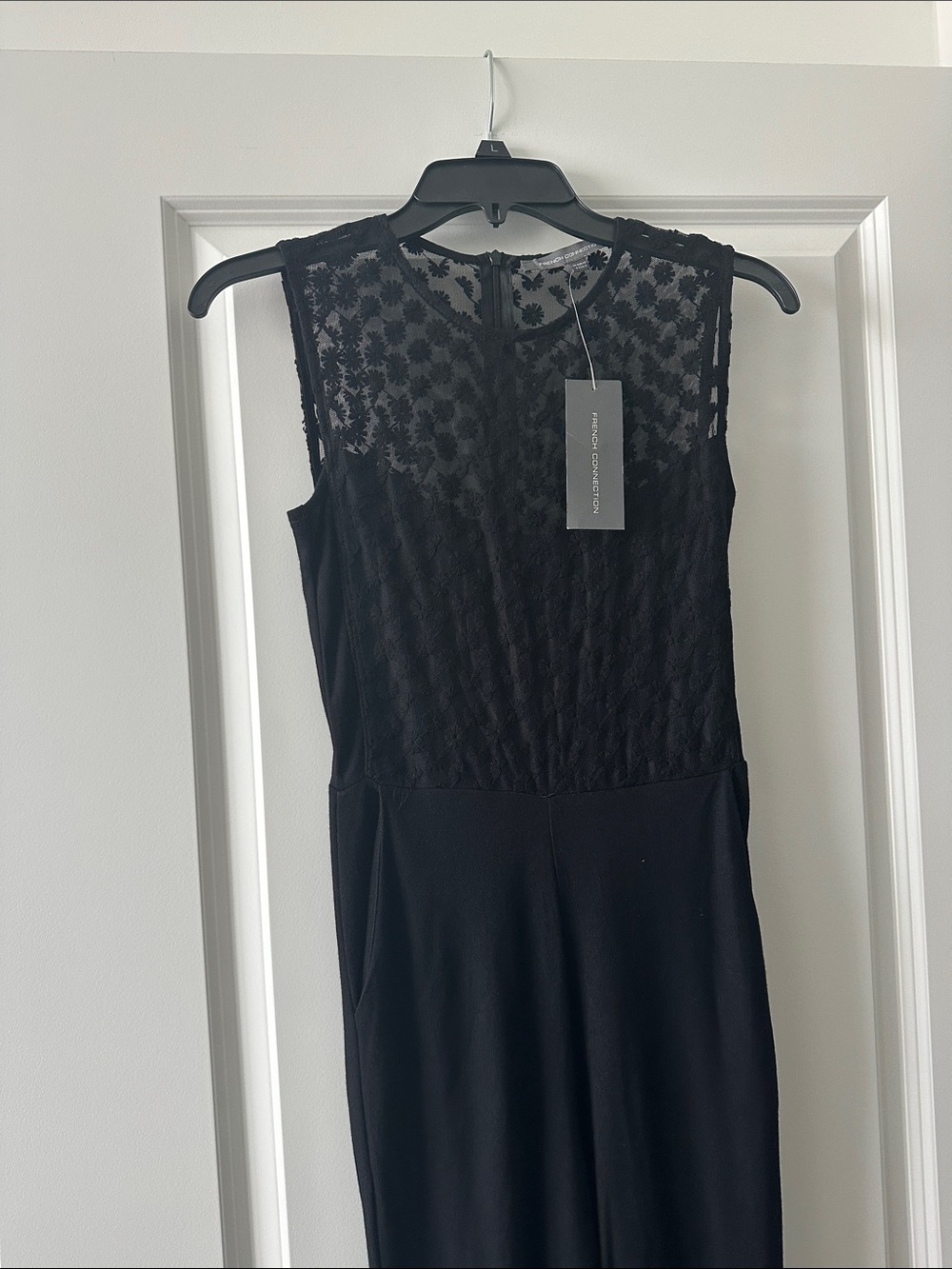 French Connection NWT Black Floral Lace Mesh Jumpsuit Size US 2 UK 6